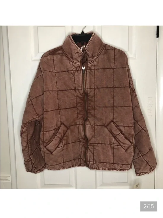 Free People Oversized Quilted Dolman Jacket Cherry Cola great size XS - Picture 2 of 12